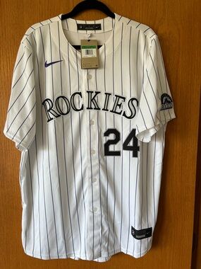 Nike MLB Colorado Rockies White Pinstripe Jersey #24